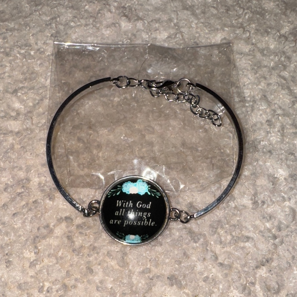 Inspirational Silver Bracelet with Blue Accents